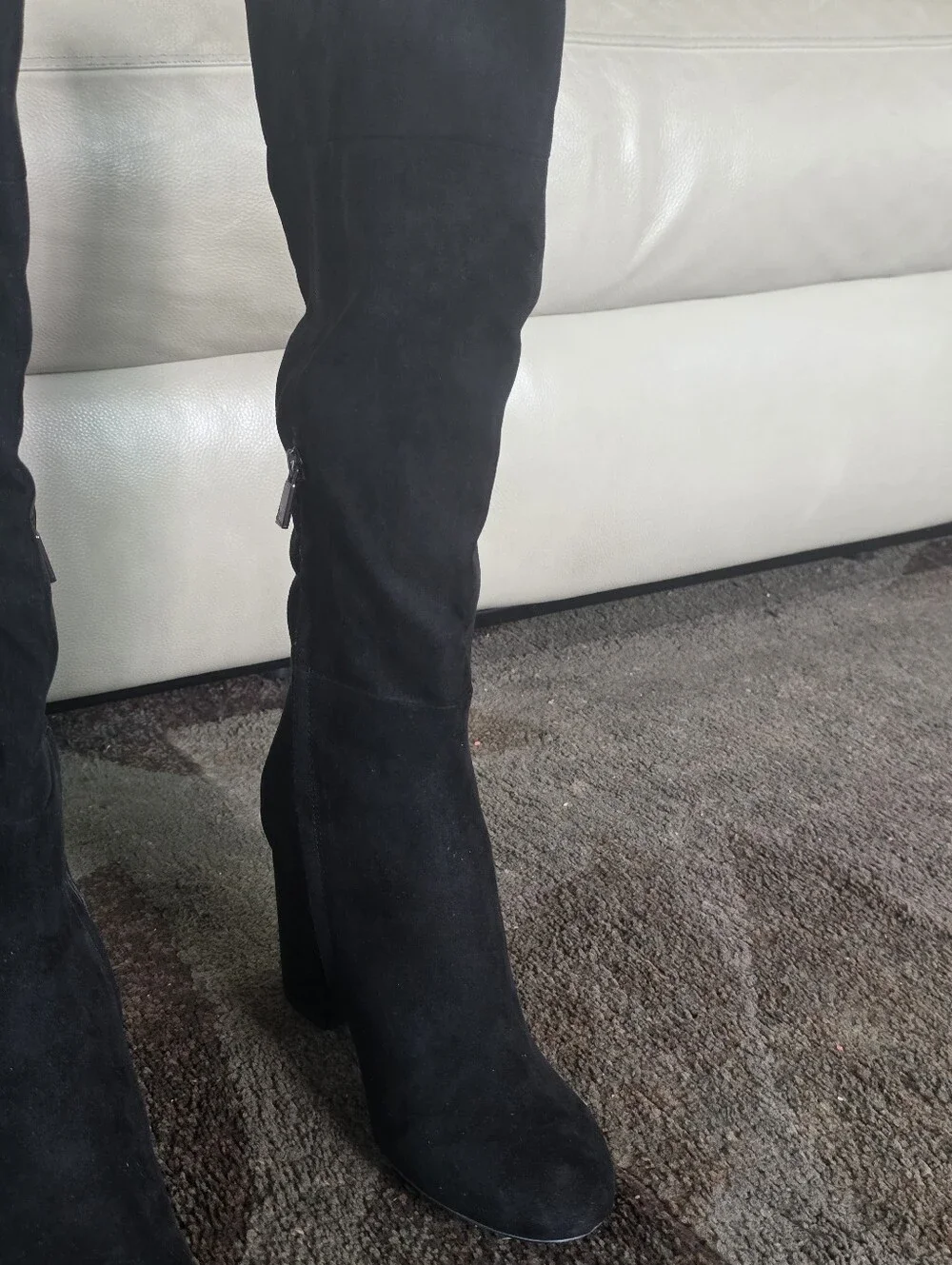 Kennth Cole Reaction Black Suede Knee-High Block Heel Boots